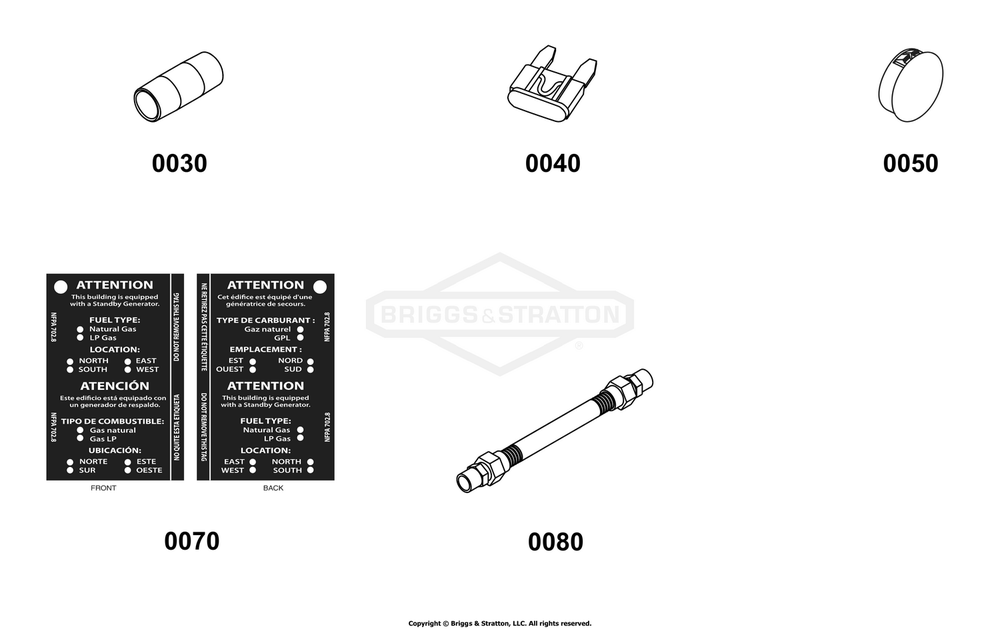 Accessory Group Diagram and Parts List for 040782-00  Briggs and Stratton Generator